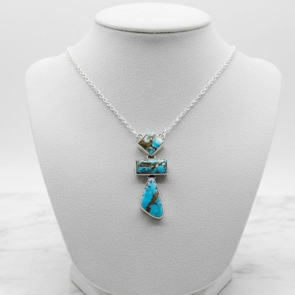 Golden Hills Turquoise Necklace Sterling Silver Southwestern Artisan Pendant New